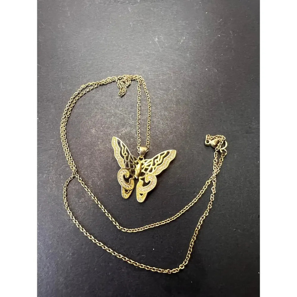 Butterfly CZ gold over sterling silver pendant and chain necklace - Picture 5 of 9